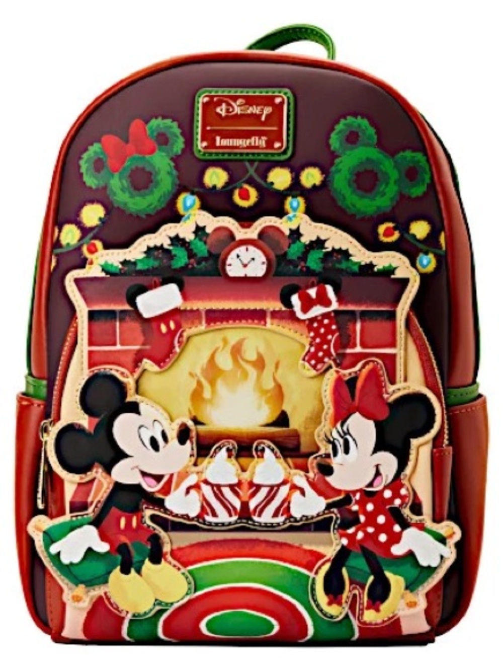 Loungefly Mickey & Minnie Mouse Hot Cocoa Fireplace Lenticular Mini Backpack